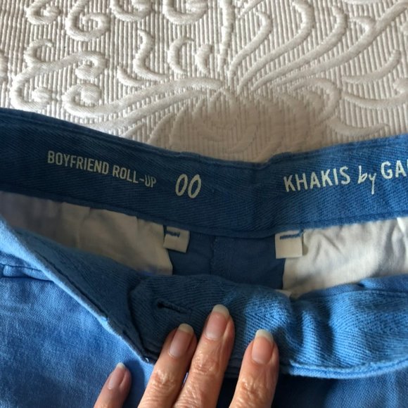 KHAKIS BY GAP BOYFRIEND ROLL-UP SHORTS BERMUDAS LINEN BLEND BLUE 00 - Picture 1 of 3